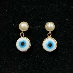 Gold Tone Evil Eye Pearl Earrings